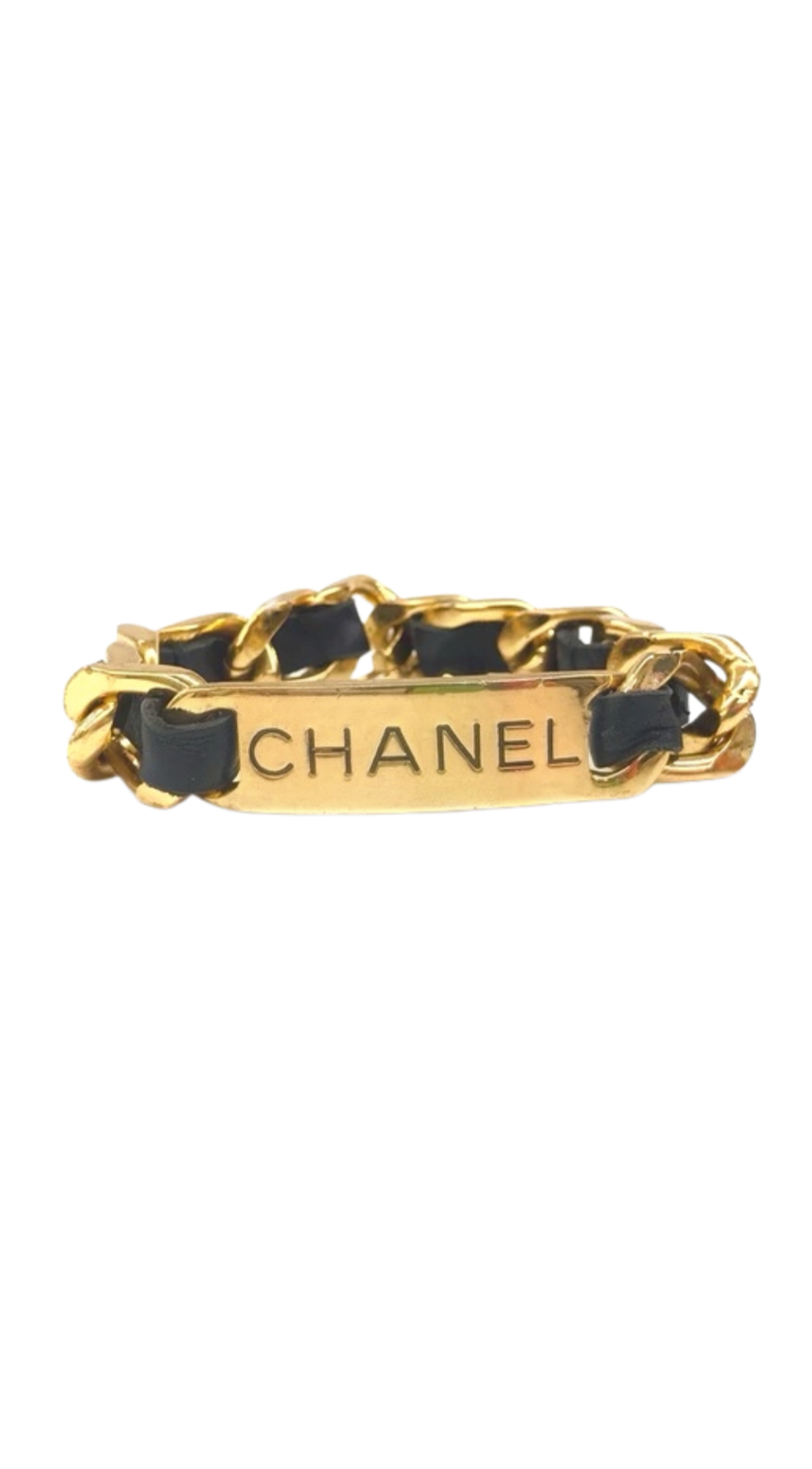 Chanel 2000s Rare Gold and Leather Bracelet