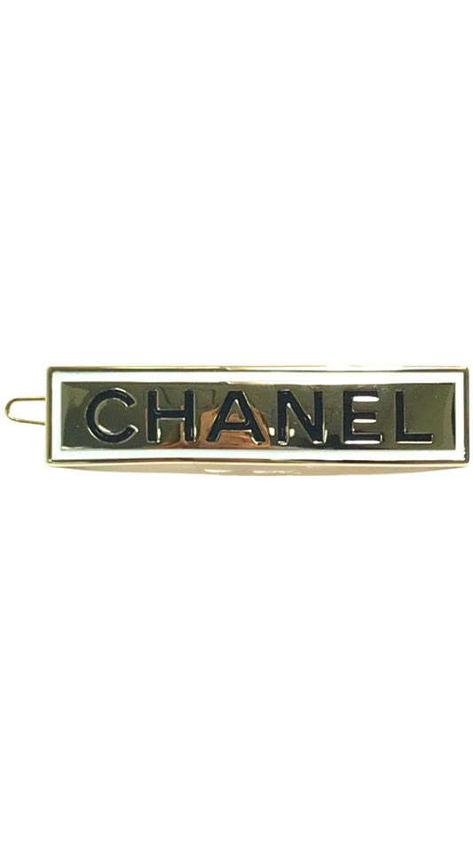 Chanel 2000s Rare Gold Logo Barrette Clip