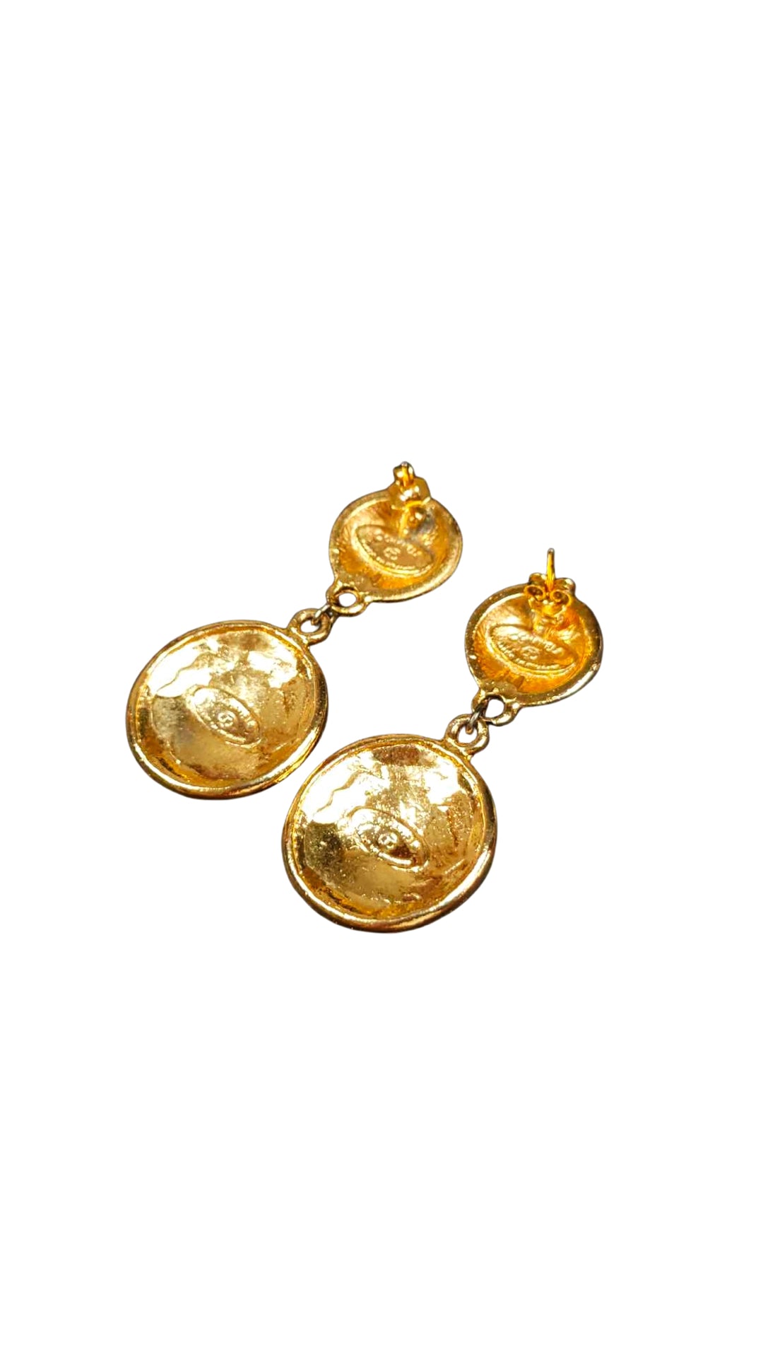 Chanel 1990s Rare Gold Medallion Drop Earrings