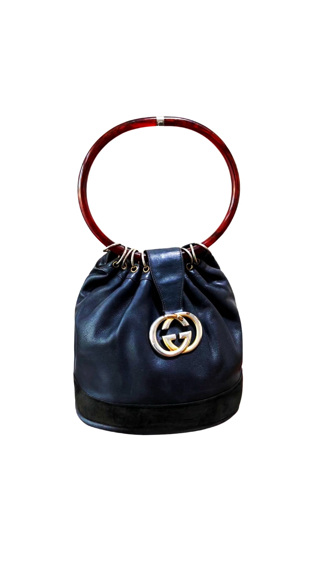 Gucci 1990s Logo Circle Leather Handbag