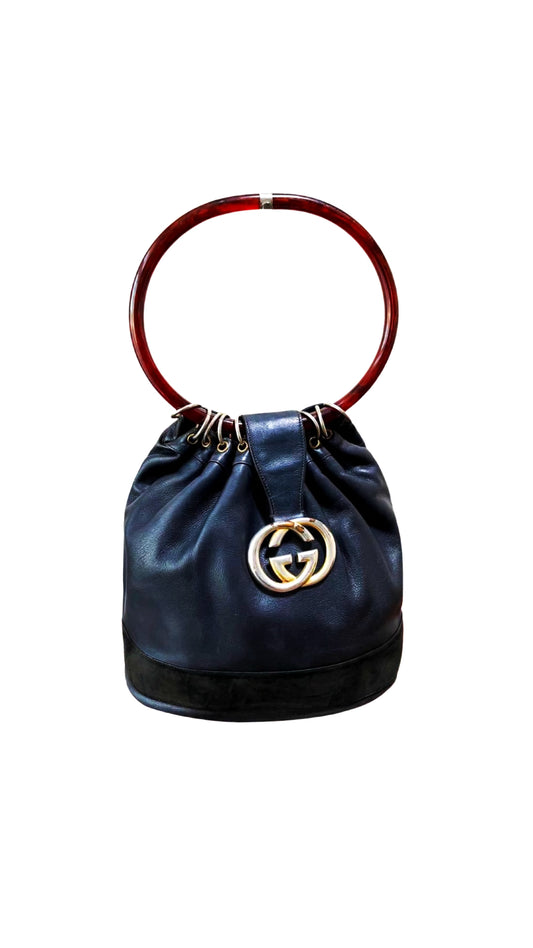 Gucci 1990s Logo Circle Leather Handbag