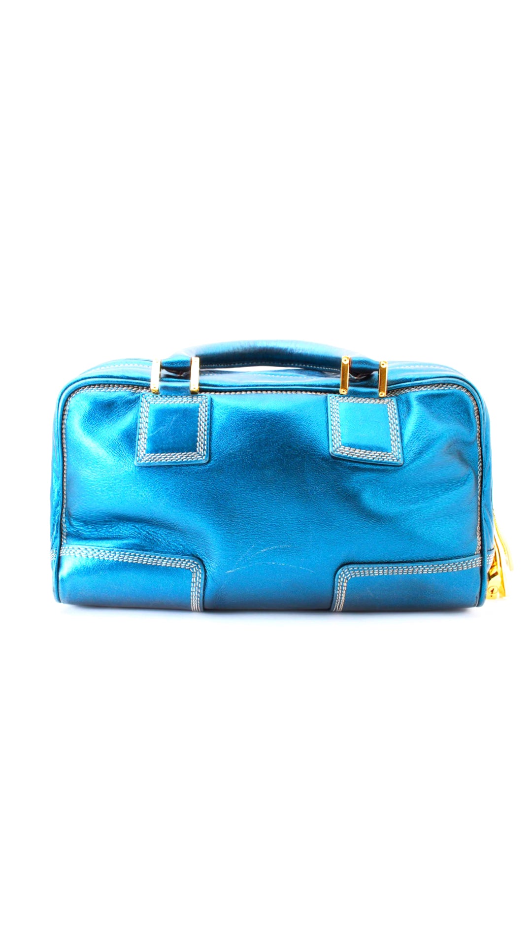 Loewe 2000s Shiny Leather Blue Metallic Handbag