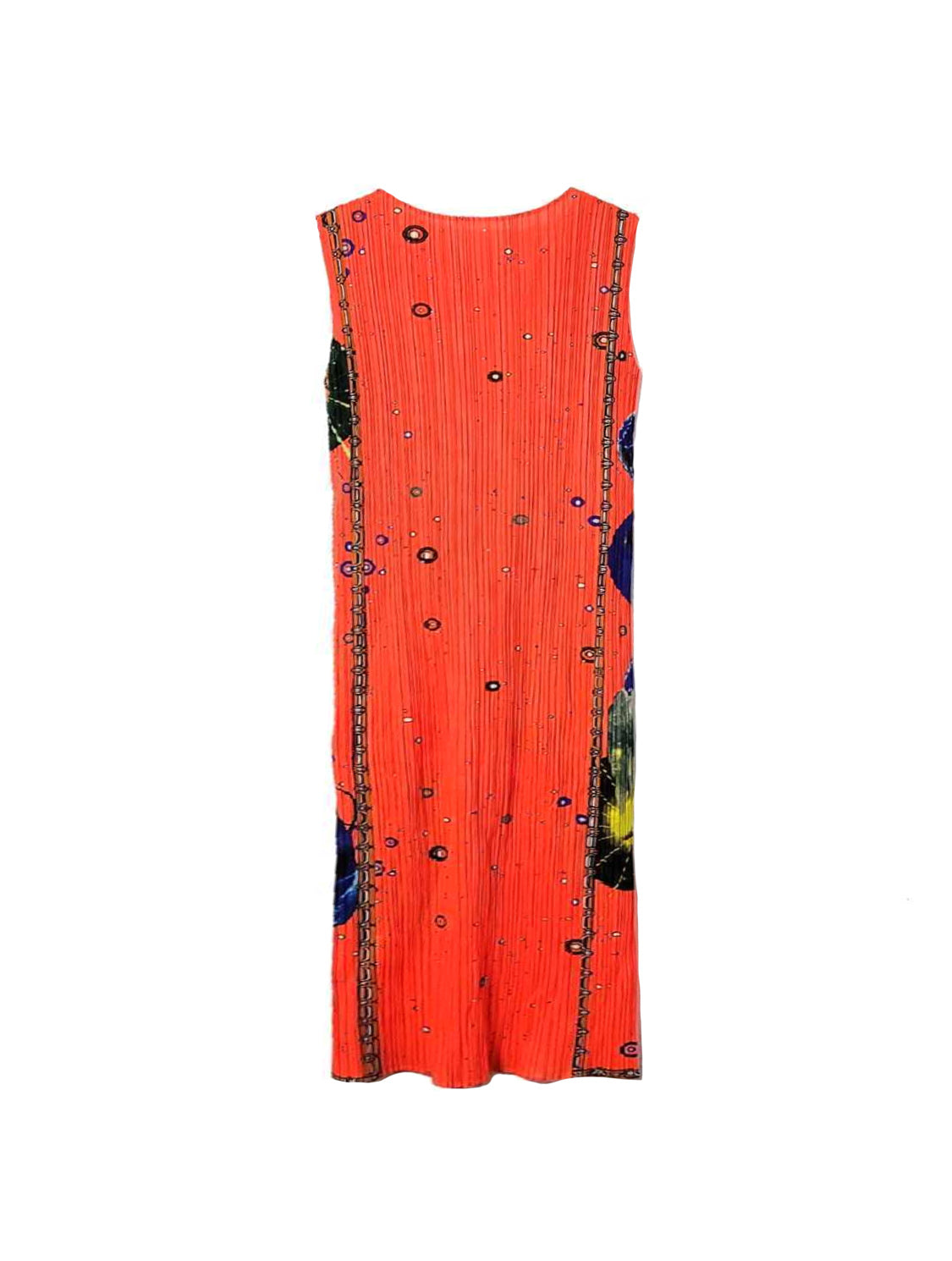 Issey Miyake 2000s Orange Graphic Pleats Dress
