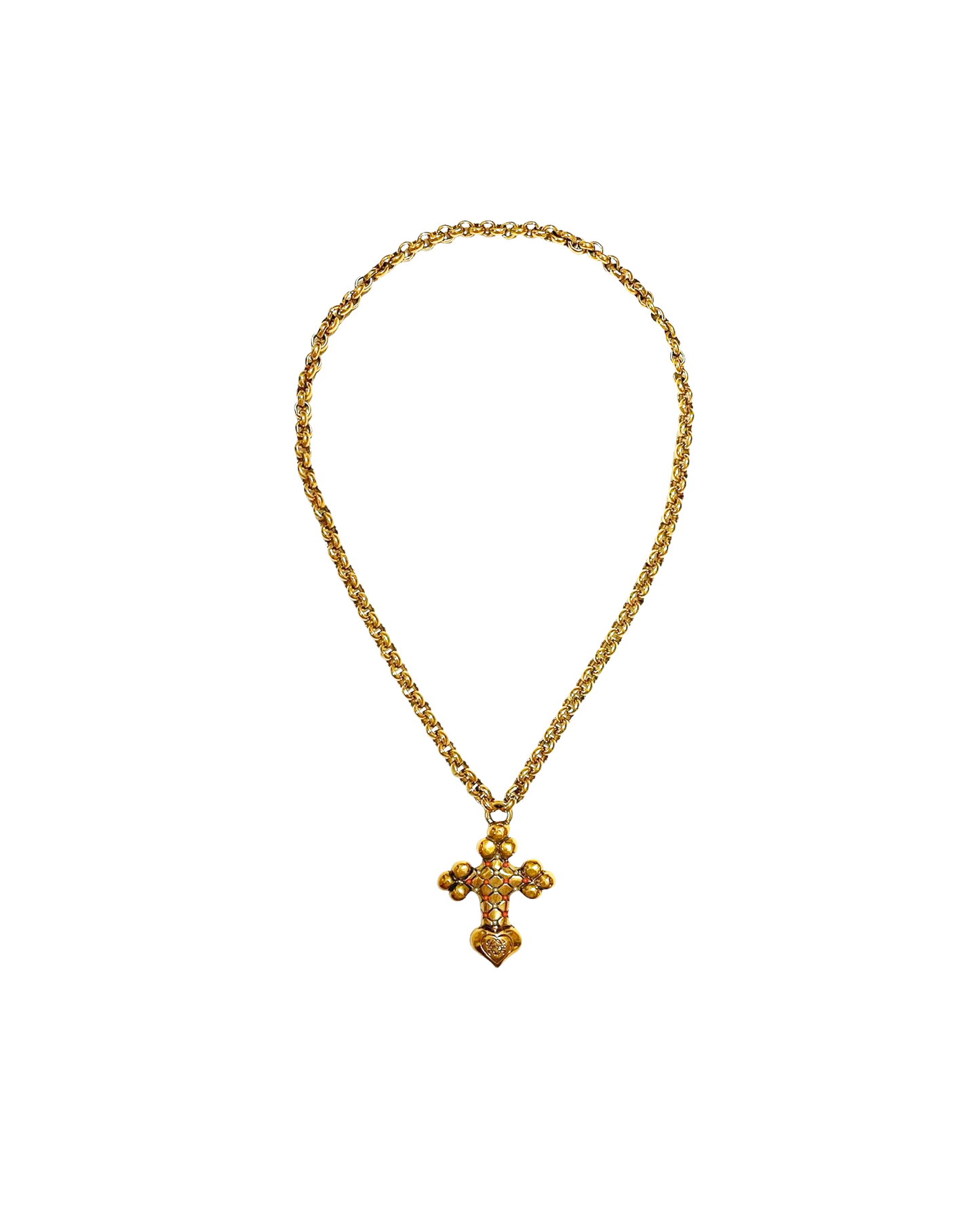Loewe 2010s Gold Cross With Orange Beads Necklace