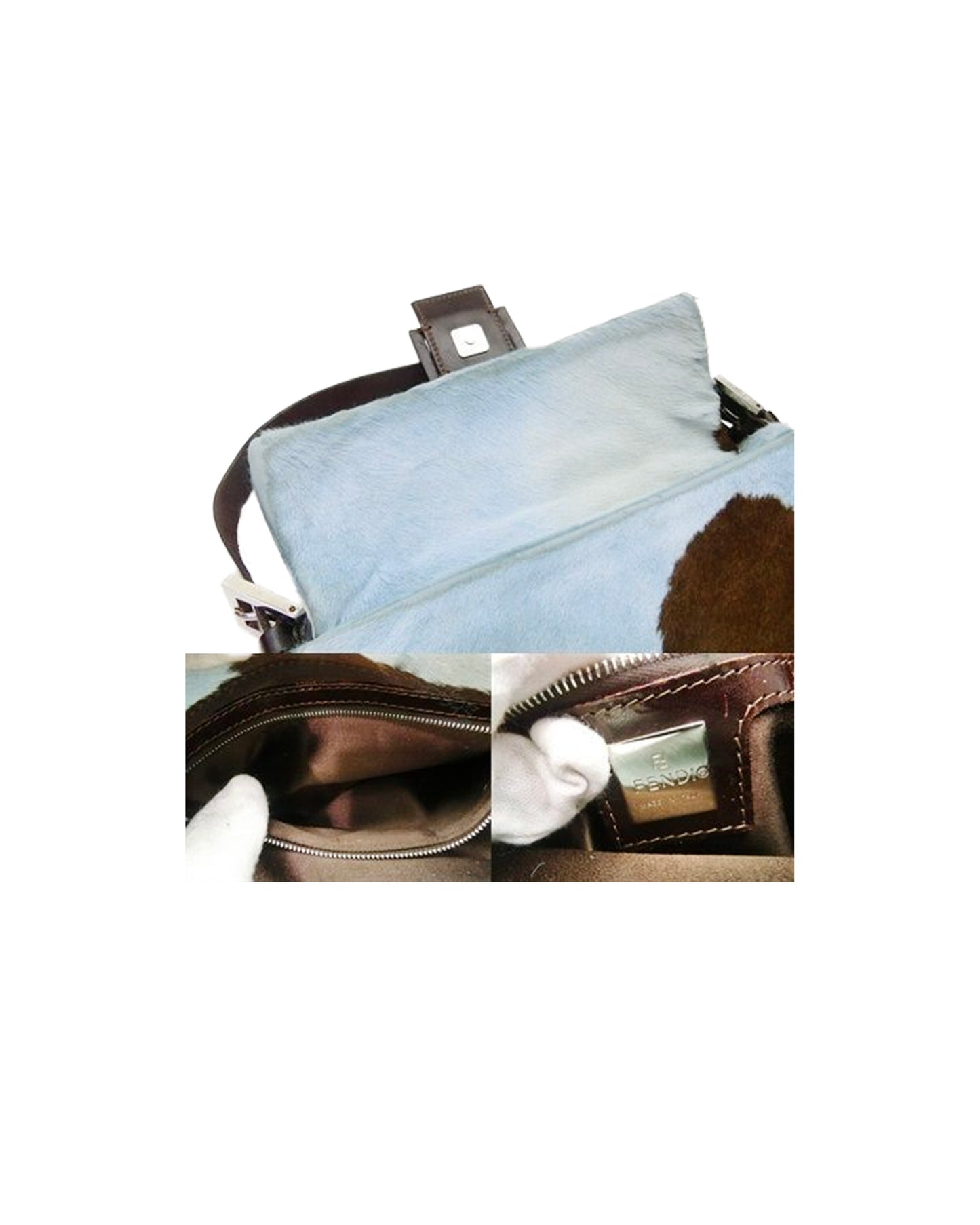 Fendi 2000s Rare Blue and Brown Pony Hair Baguette