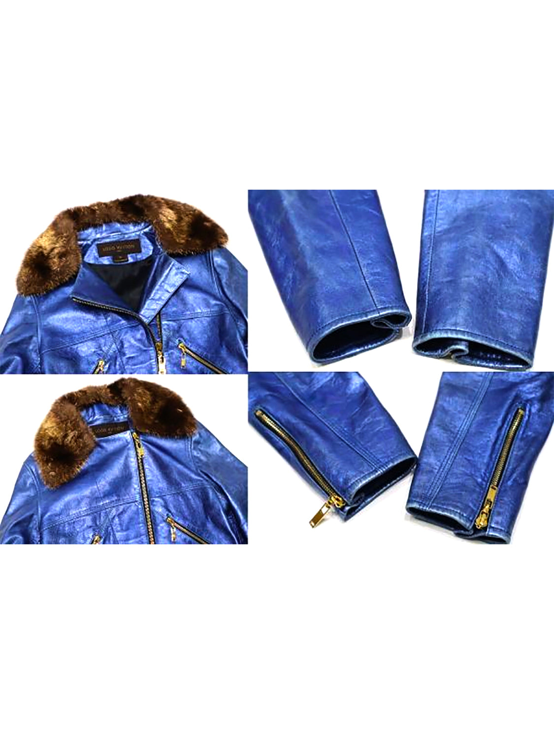 Louis Vuitton 2000s Blue Leather Jacket With Fur