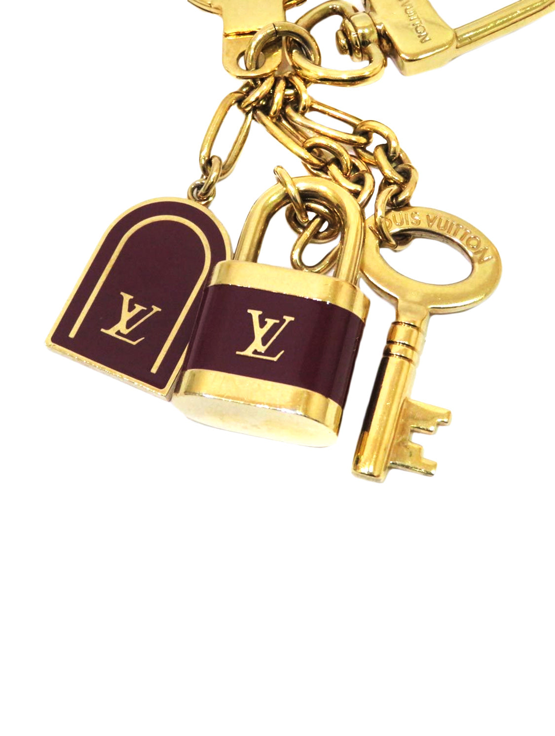 Louis Vuitton 2000s Gold and Burgundy Lock Charm Keychain