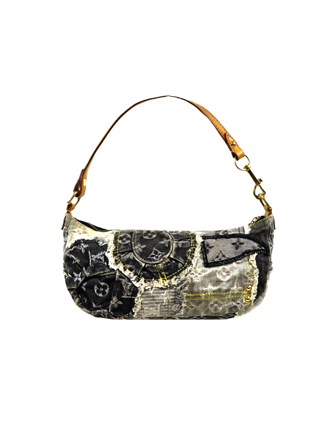 Louis Vuitton 2000s Gray Monogram Denim Patchwork Shoulder Bag