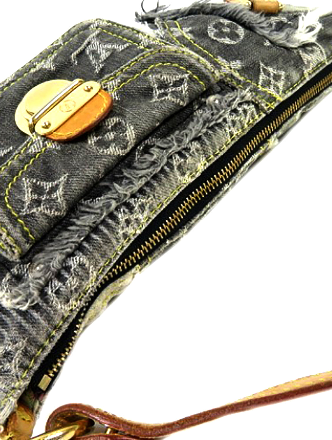 Louis Vuitton 2000s Gray Monogram Denim Patchwork Shoulder Bag