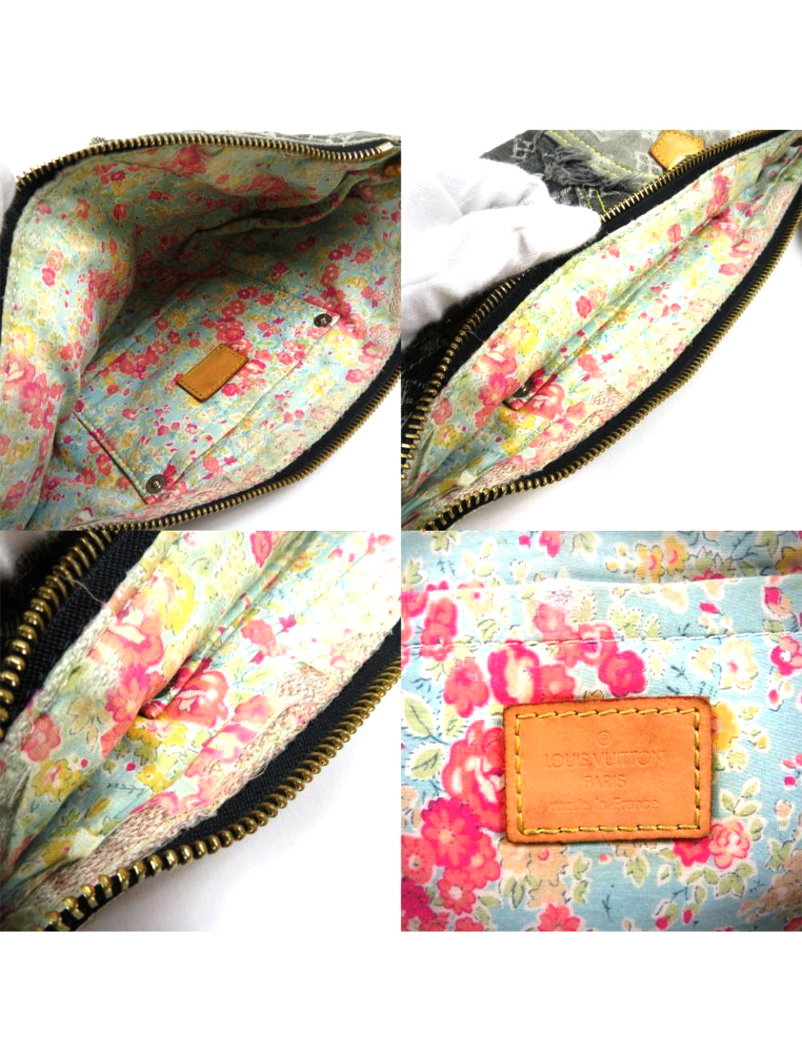 Louis Vuitton 2000s Gray Monogram Denim Patchwork Shoulder Bag