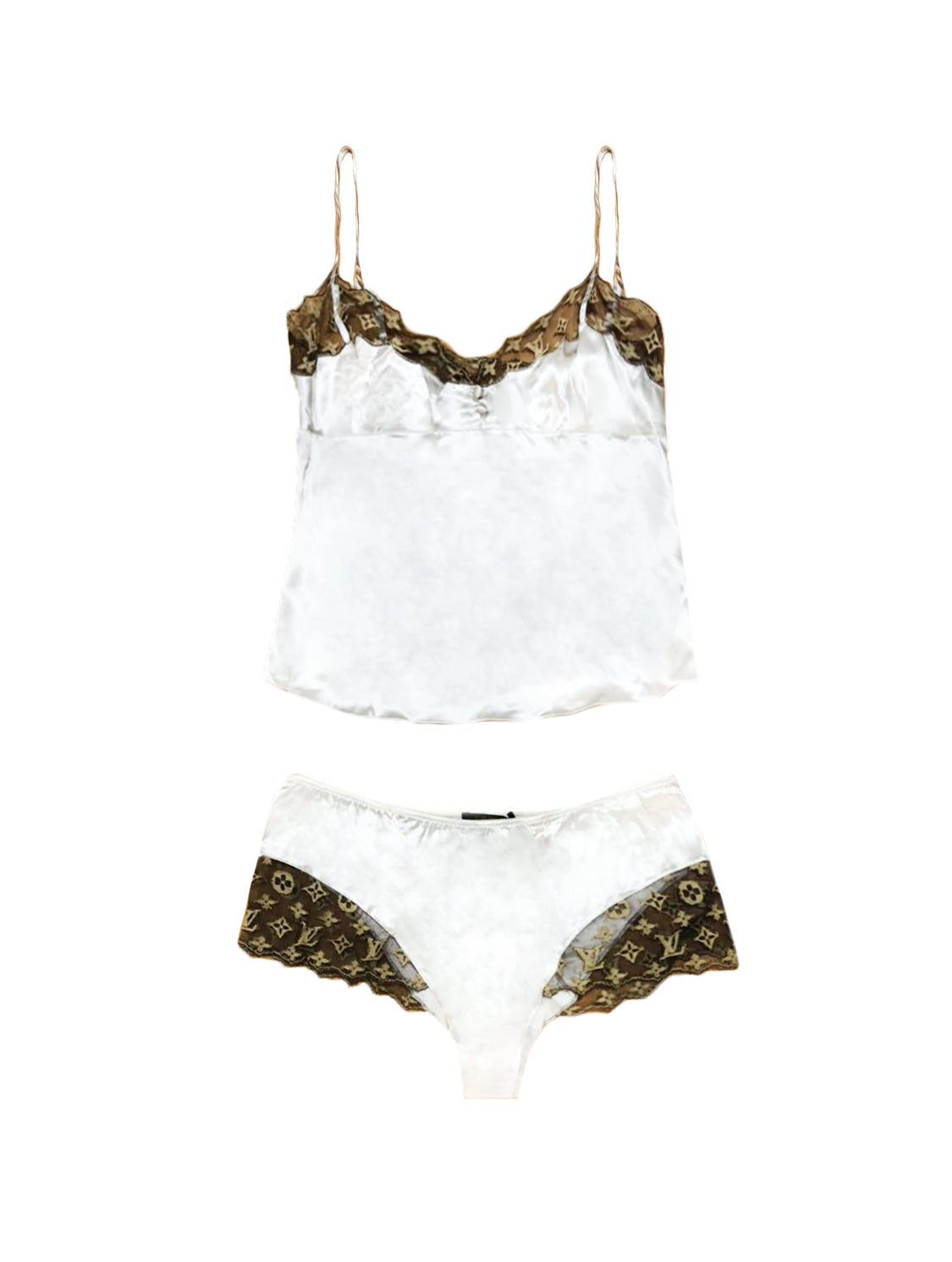 Louis Vuitton 2000s Cream Monogram Lace-Trimmed Silk Lingerie