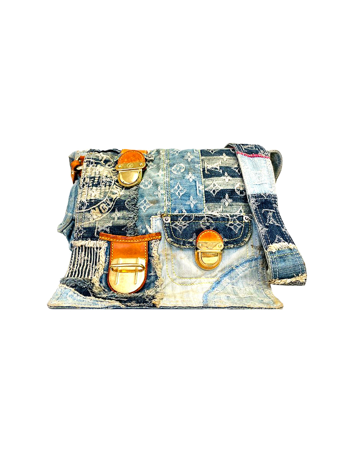 Louis Vuitton 2010s Rare Denim Patchwork Messenger Bag