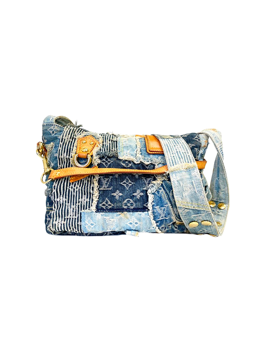 Louis Vuitton 2010s Rare Denim Patchwork Messenger Bag