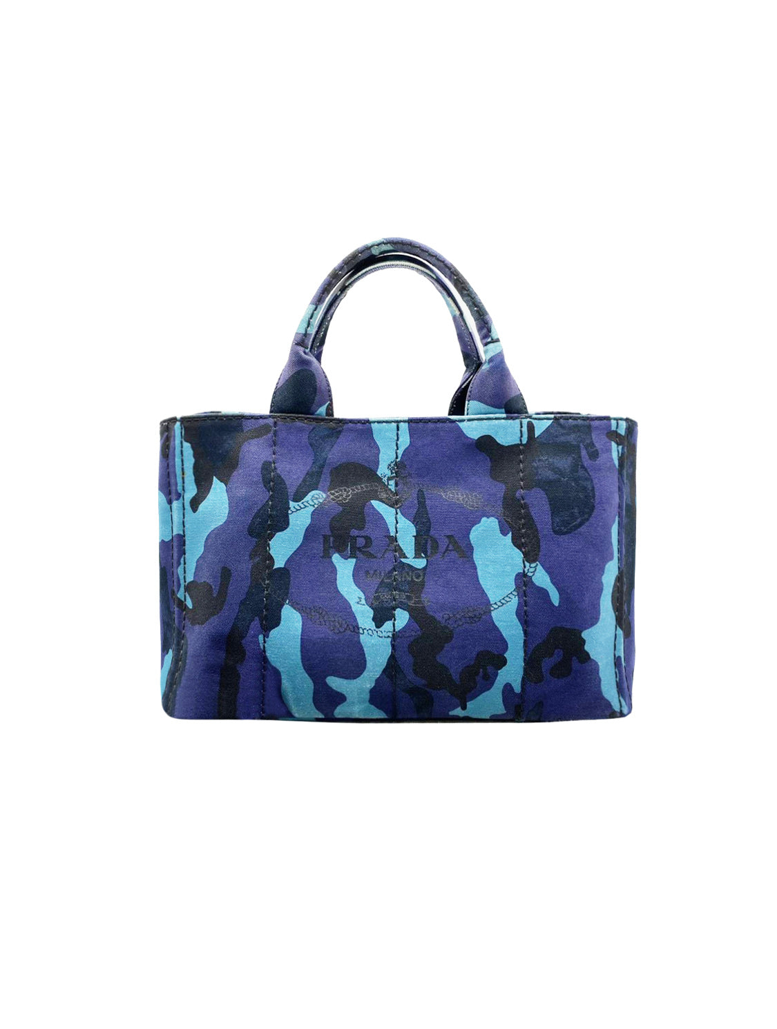 Prada 2000s Blue Camouflage Canvas Tote