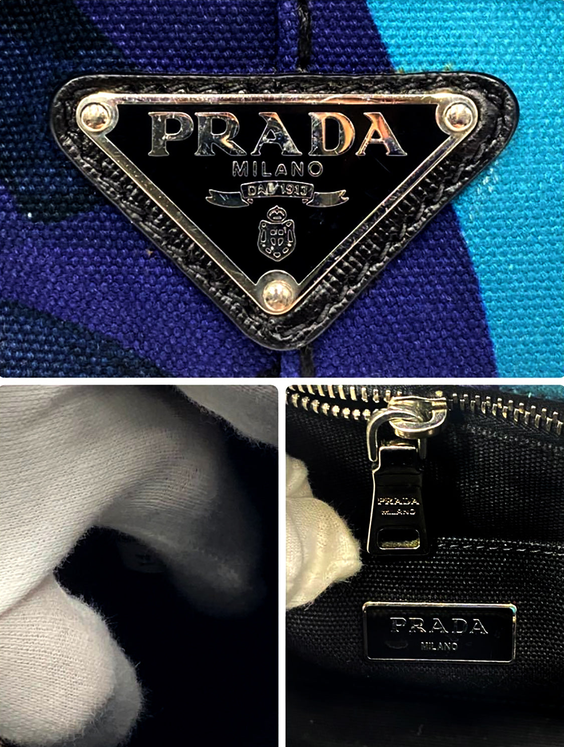 Prada 2000s Blue Camouflage Canvas Tote