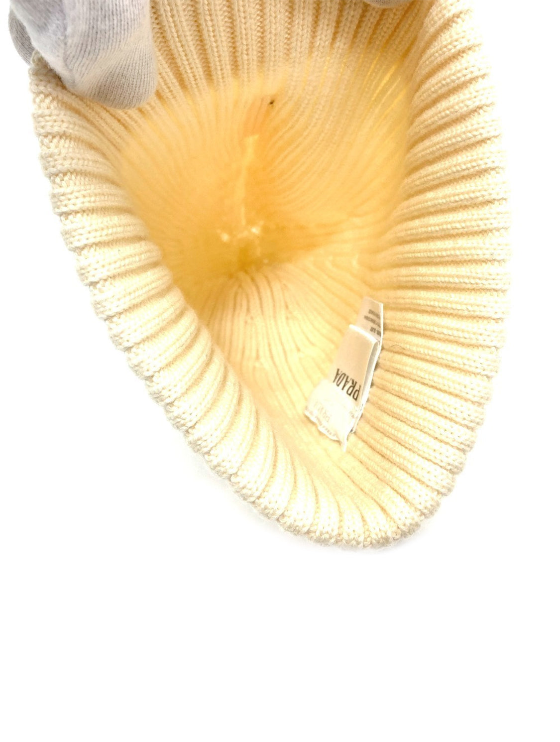 Prada Cream Ribbed Logo Beanie