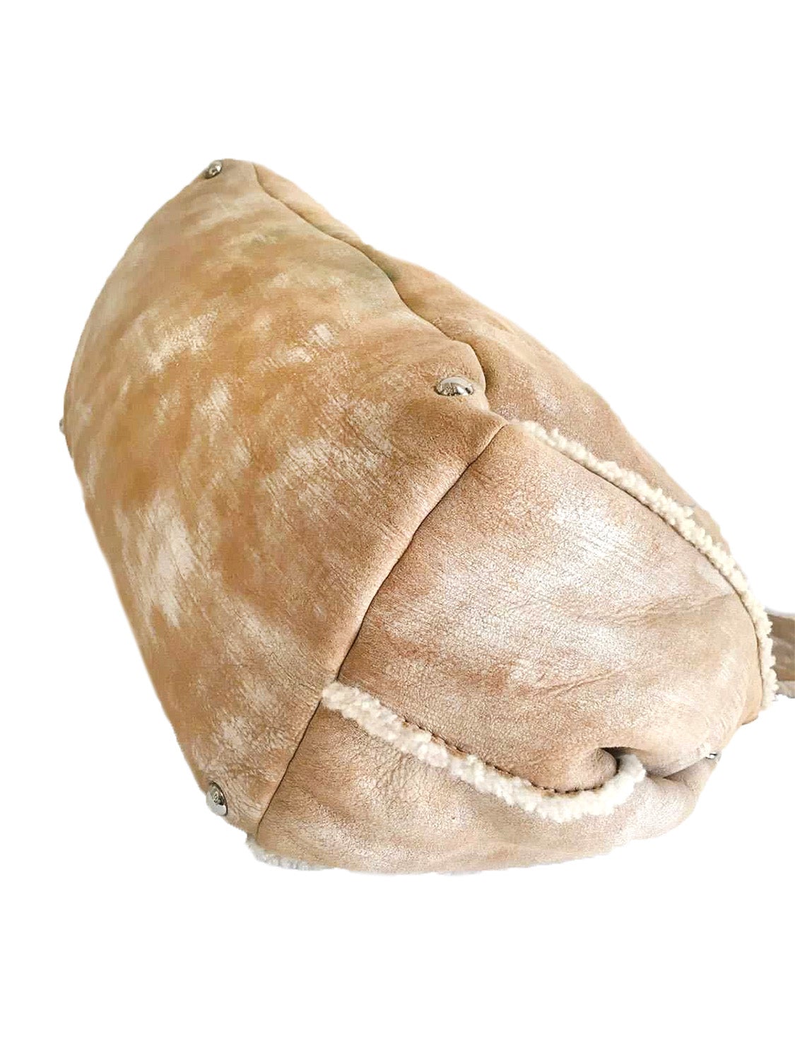 Prada 2000s Light Brown Shearling Tote Bag Set