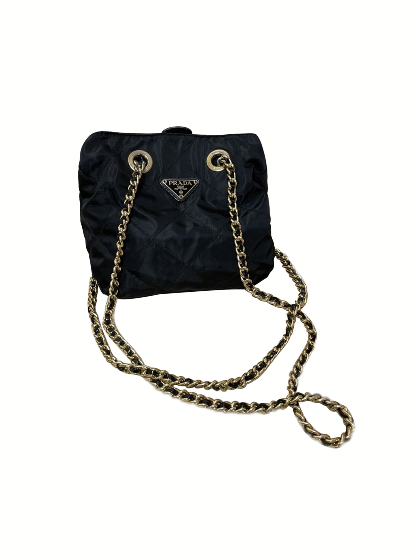 Prada 2000s Gold Chain Nylon Handbag