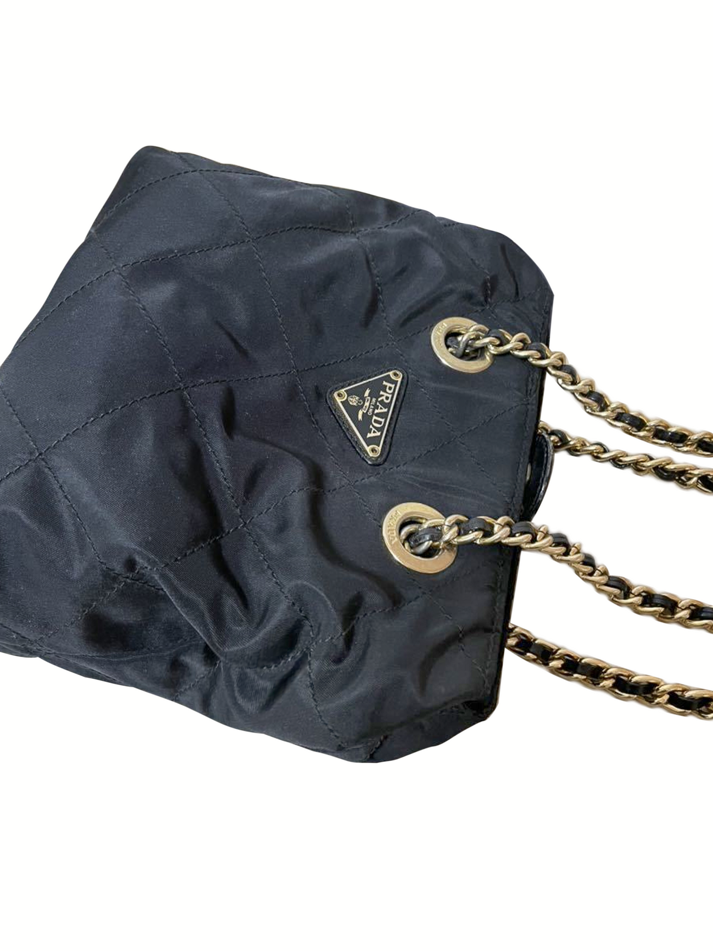 Prada 2000s Gold Chain Nylon Handbag