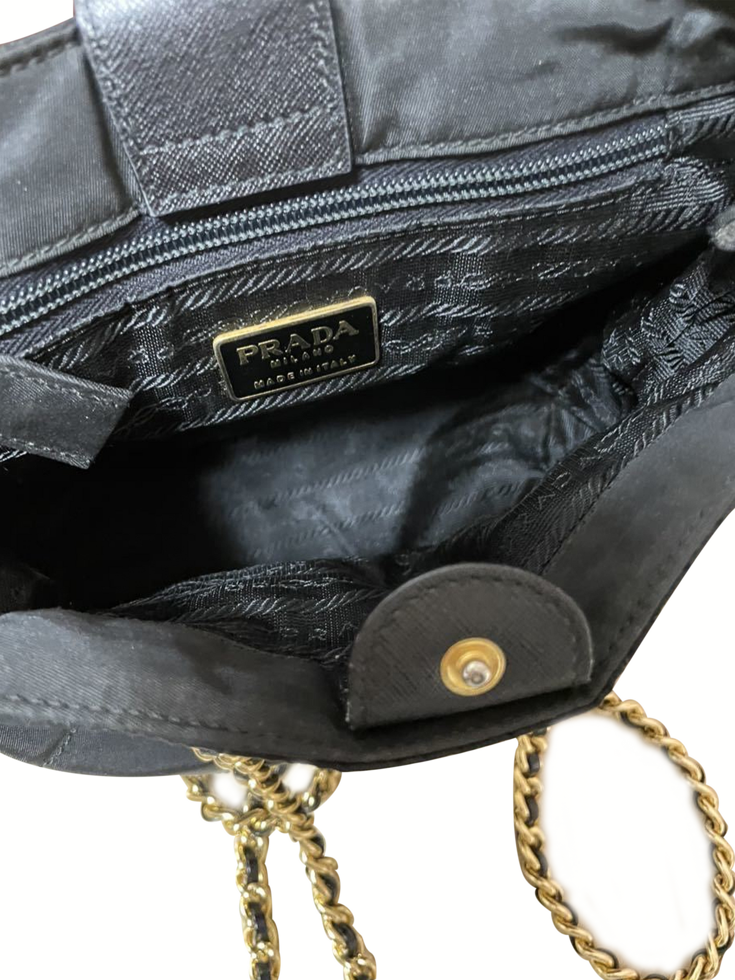 Prada 2000s Gold Chain Nylon Handbag