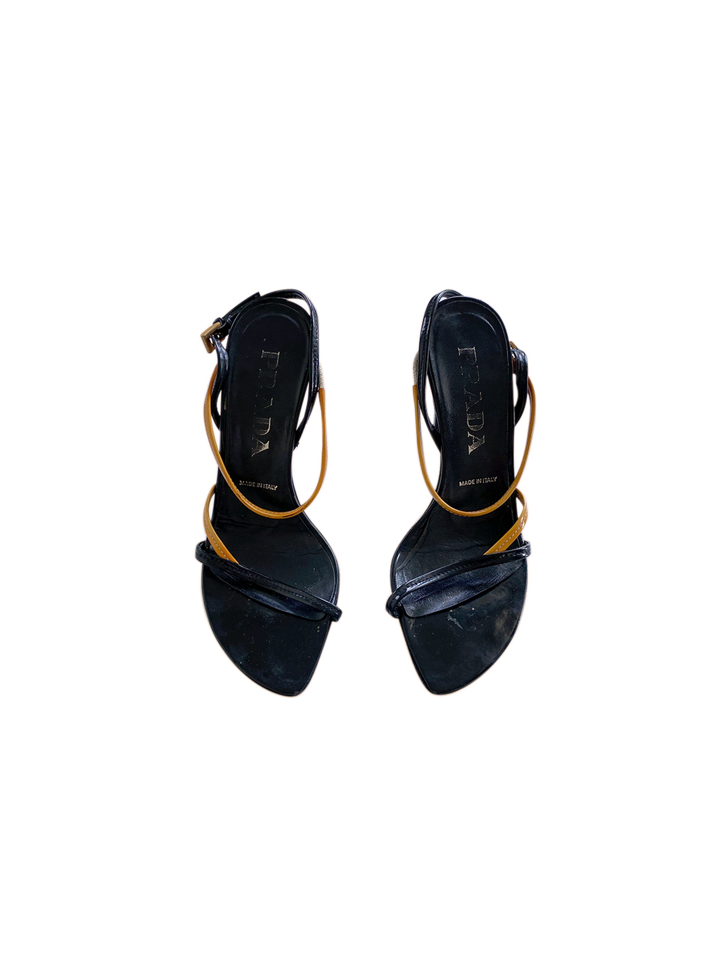 Prada 2000s Black and Orange Strappy Leather Heels