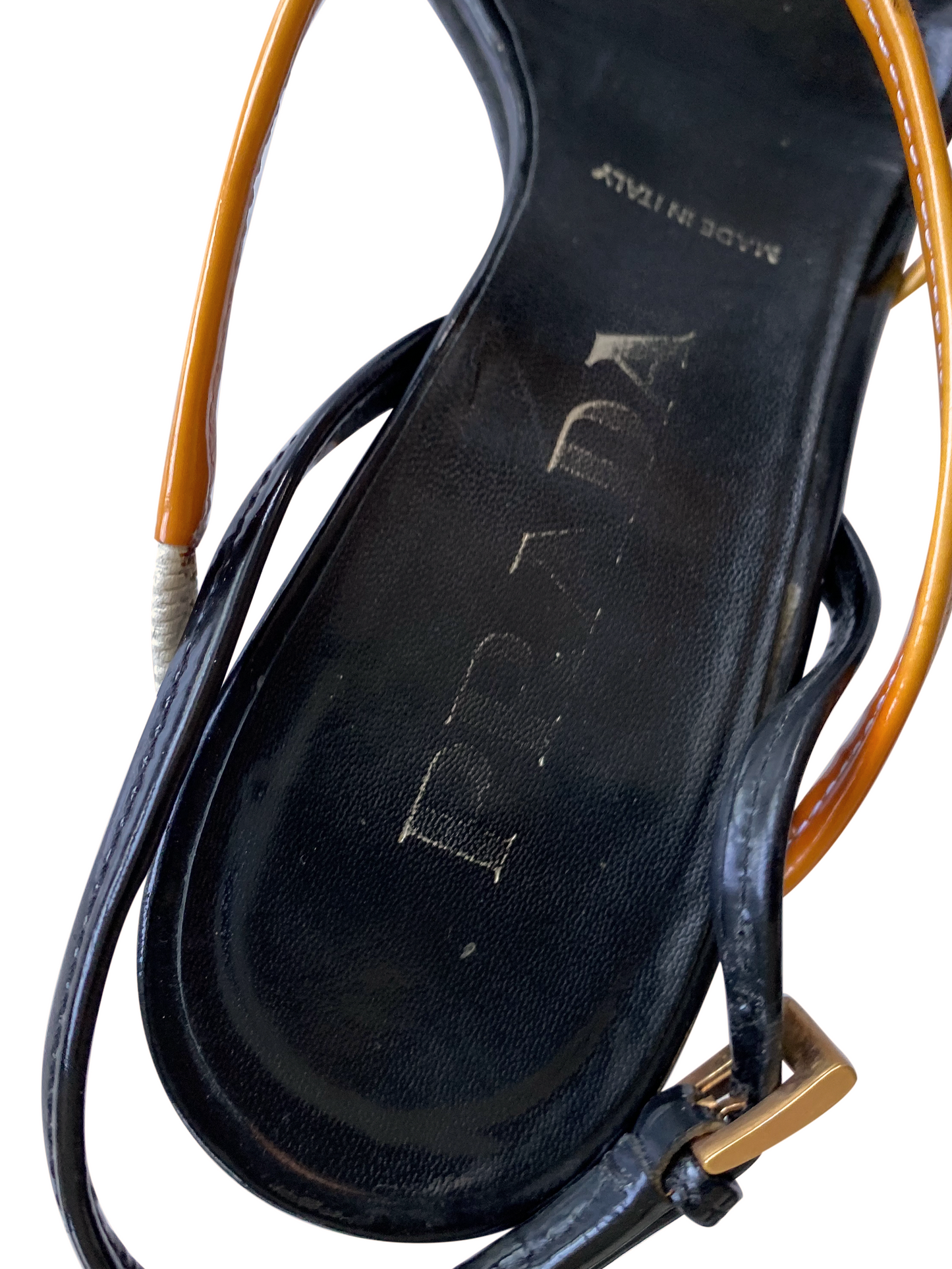 Prada 2000s Black and Orange Strappy Leather Heels