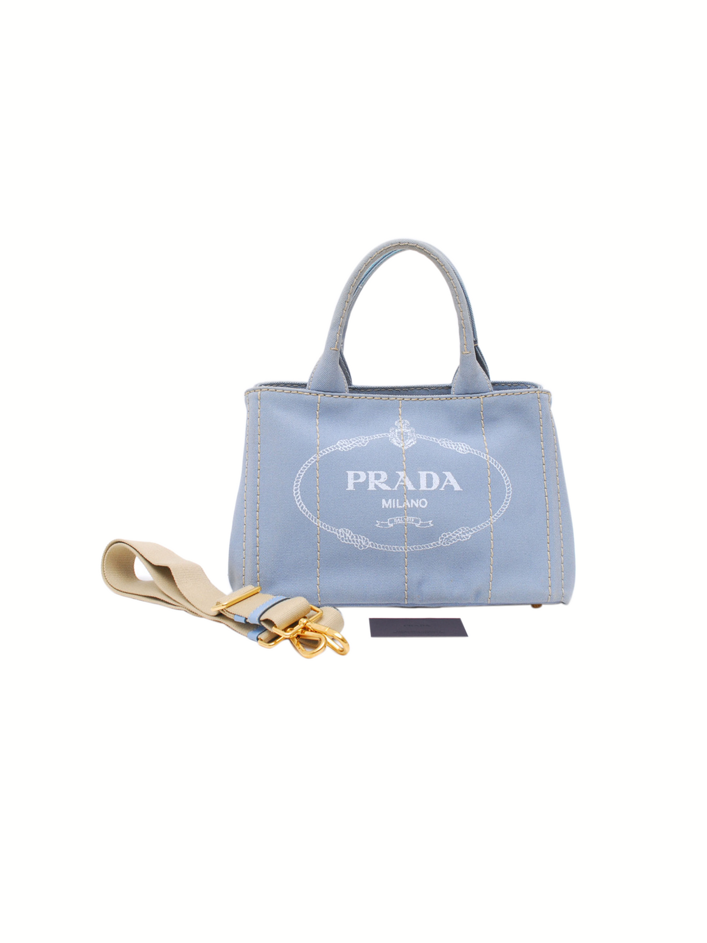 Prada 2000s Light Blue Denim Canvas Tote