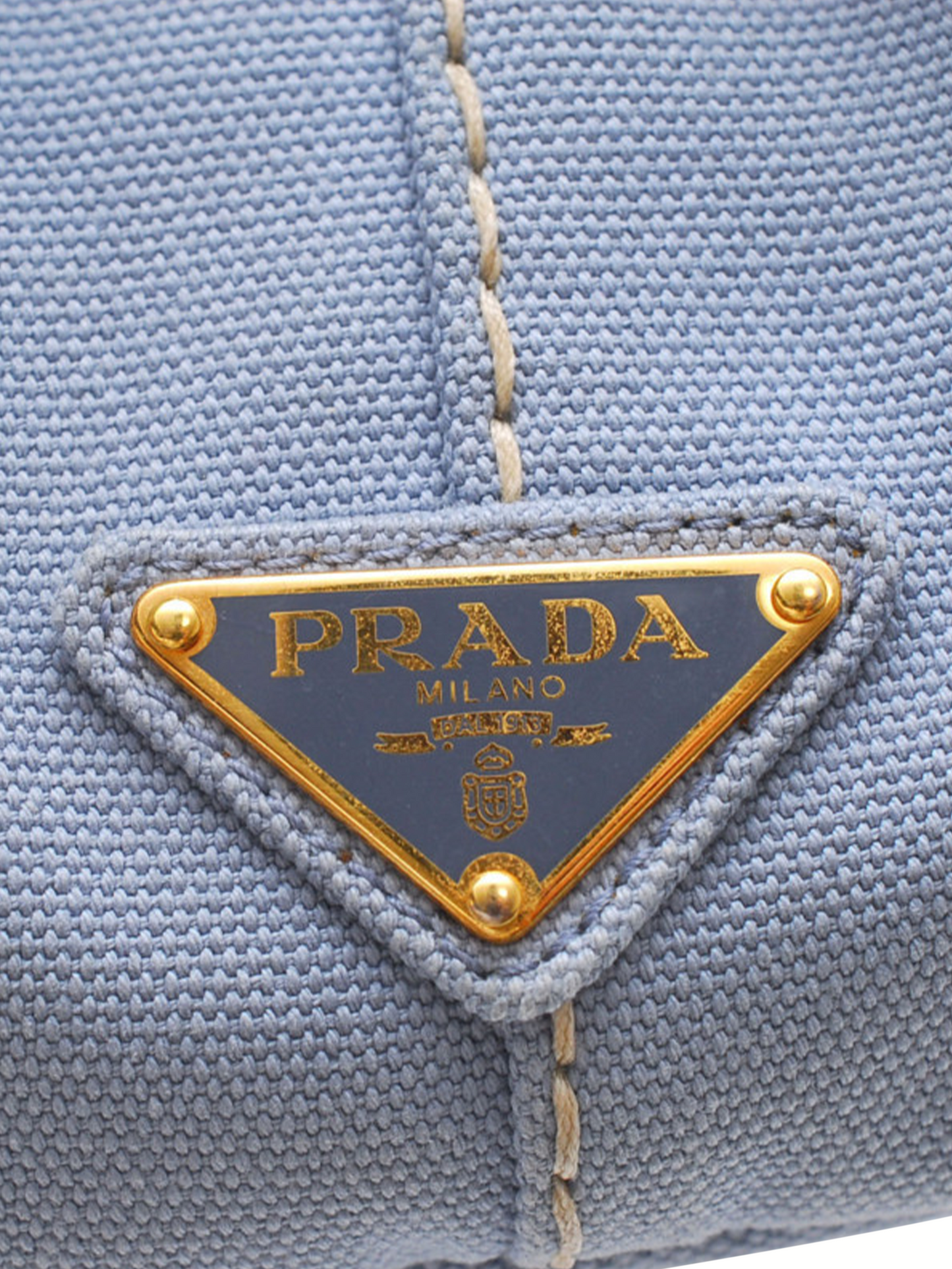 Prada 2000s Light Blue Denim Canvas Tote