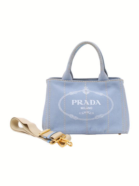 Prada 2000s Light Blue Denim Canvas Tote