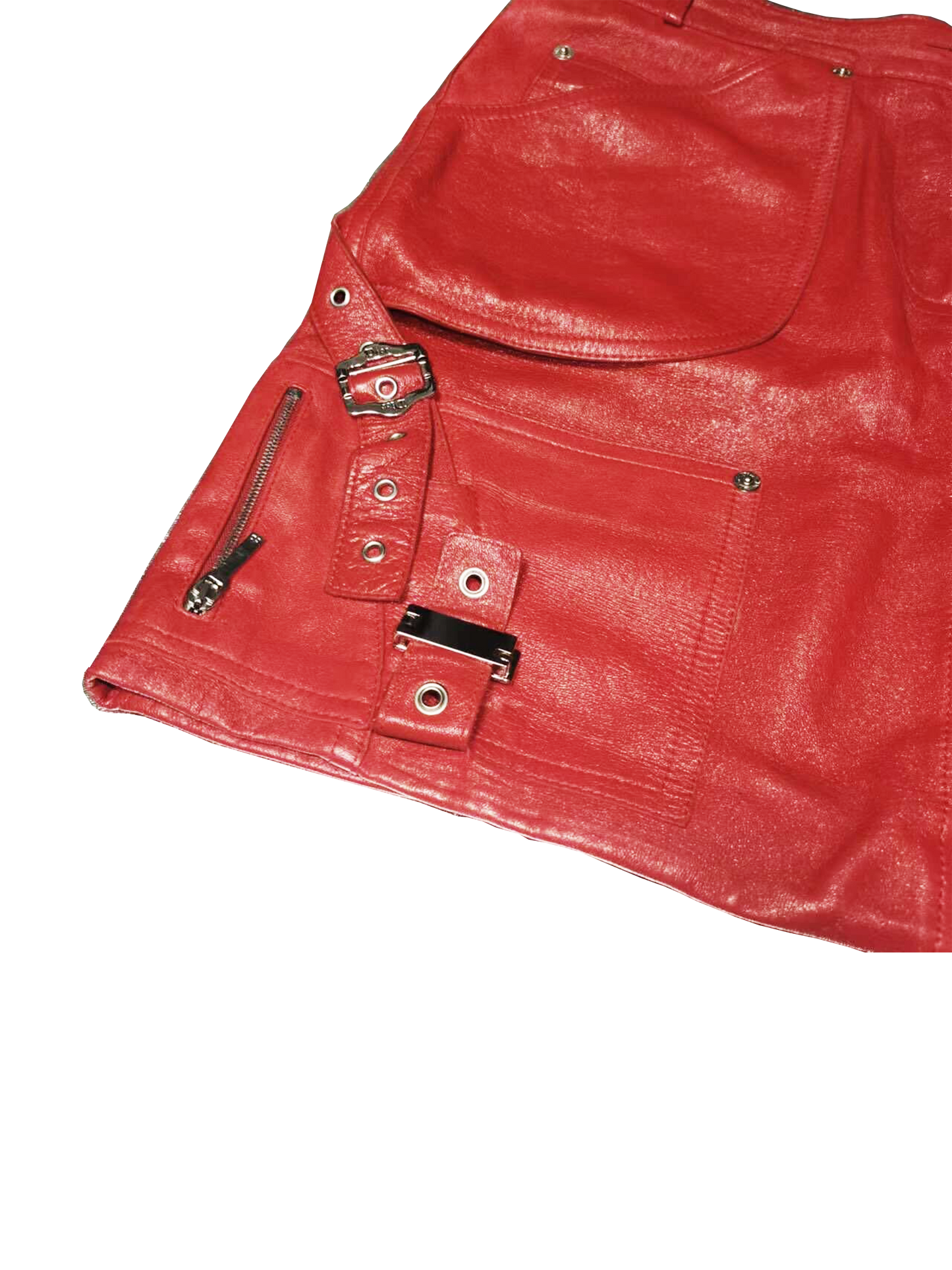 Christian Dior 2000s Red Leather Buckled Skirt