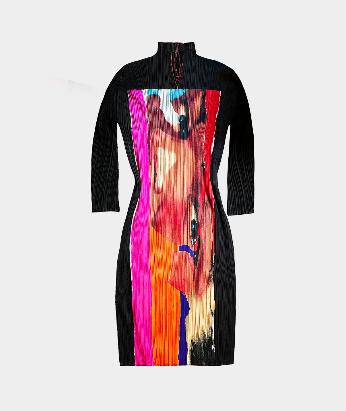 Issey Miyake 1990s Artist Eye Printed Pleats Please Dress