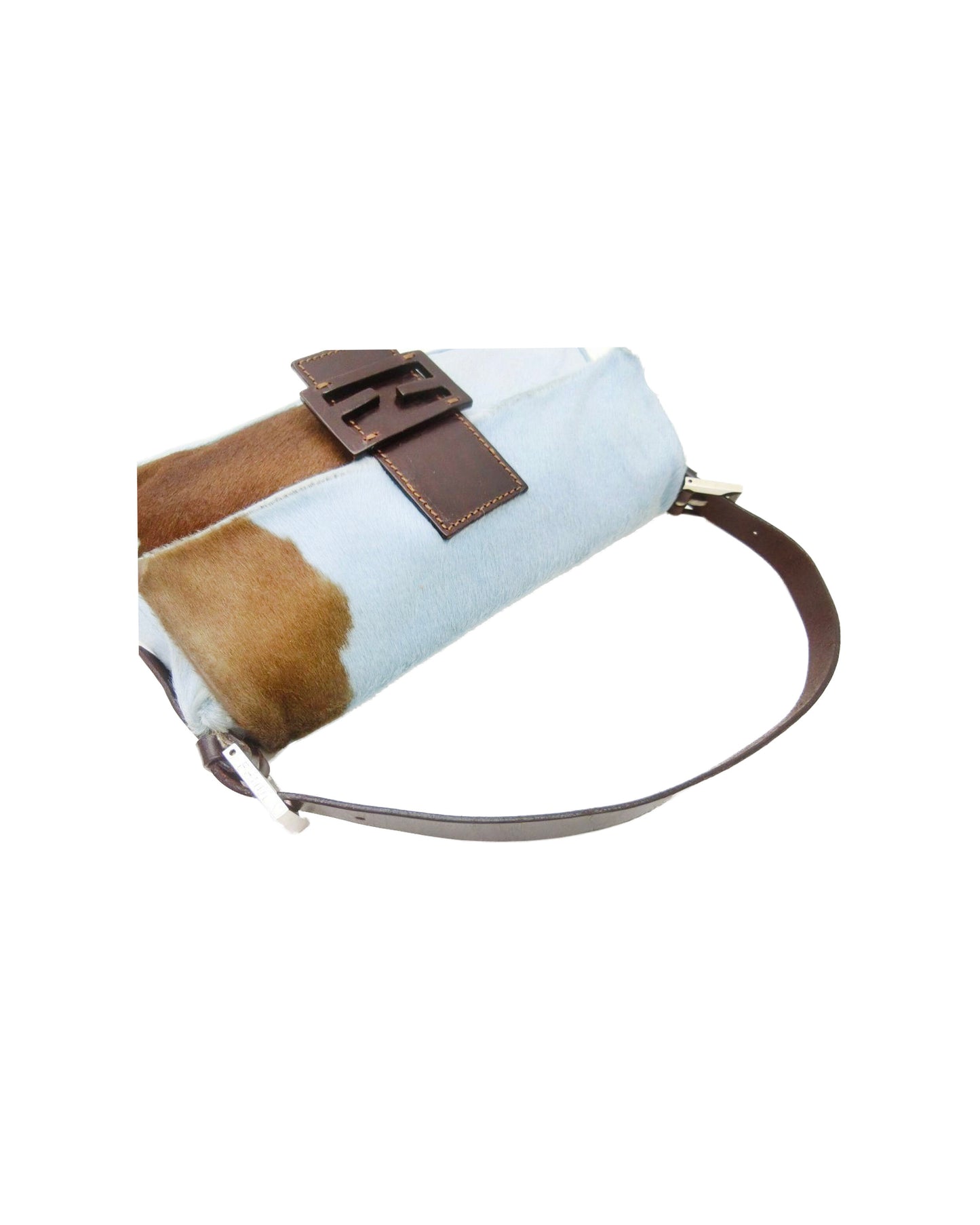 Fendi 2000s Rare Blue and Brown Pony Hair Baguette