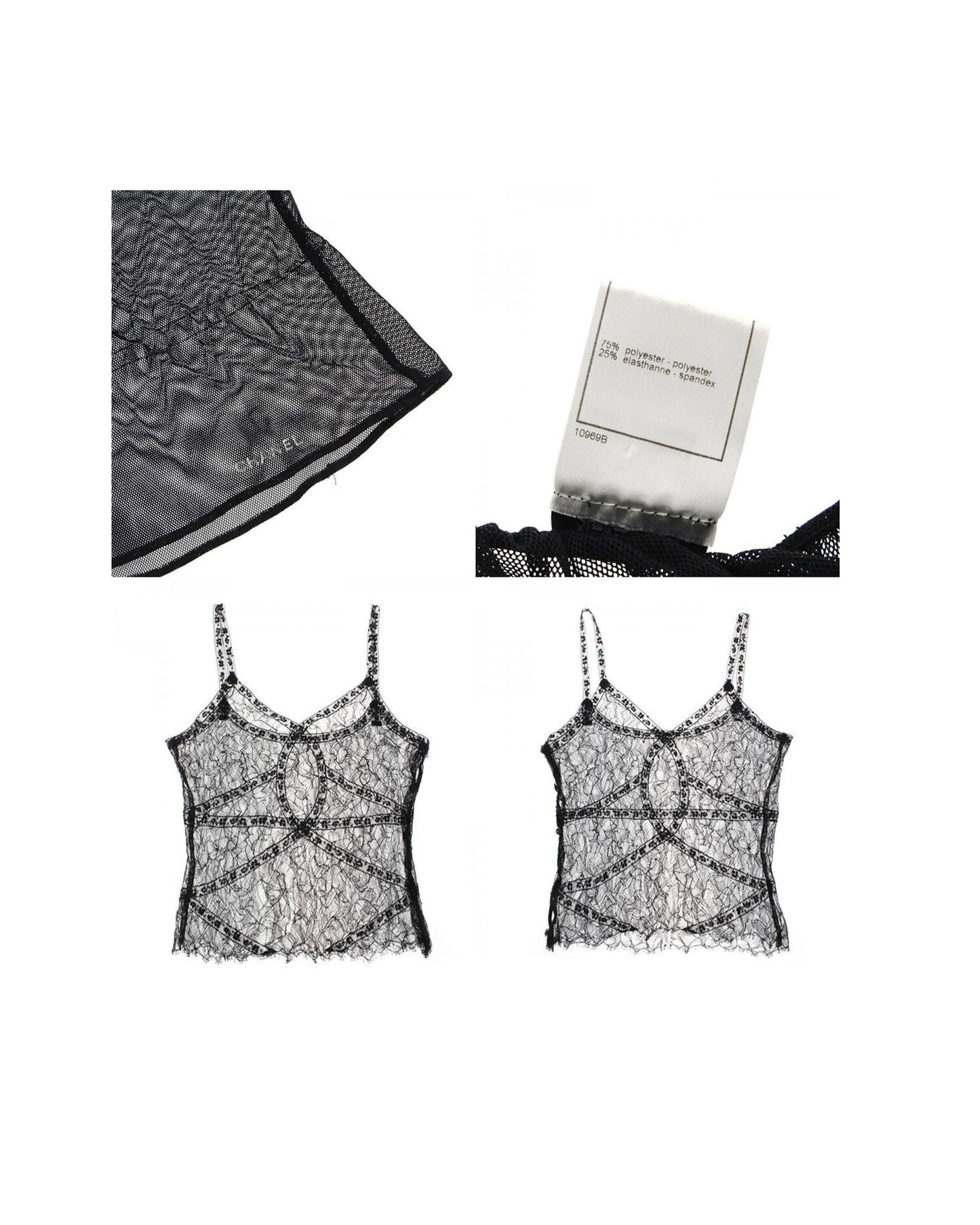 Chanel 2000s Rare Thin Black Lace Two-Tank Set