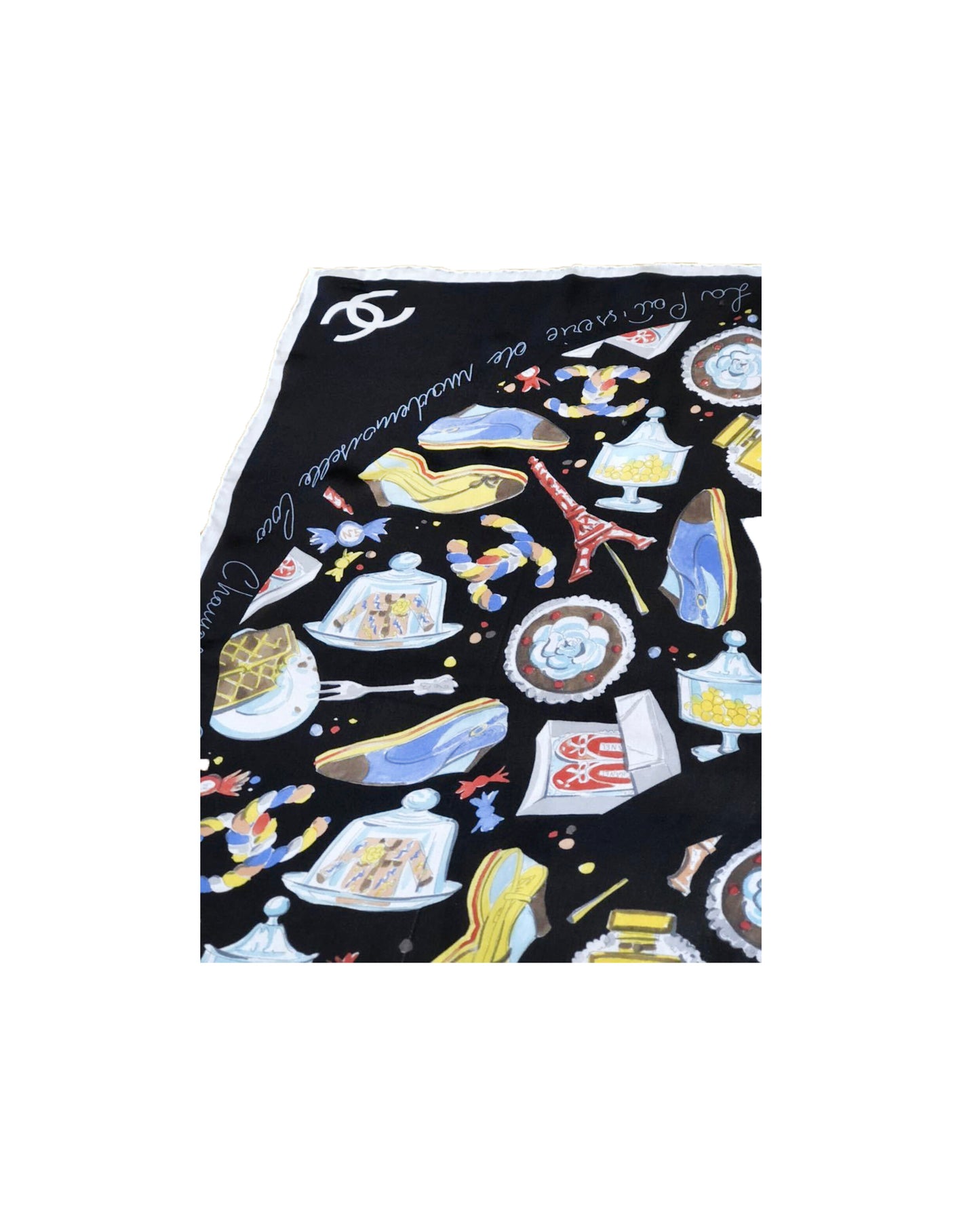 Chanel 2000s Black Flight Pattern Silk Scarf