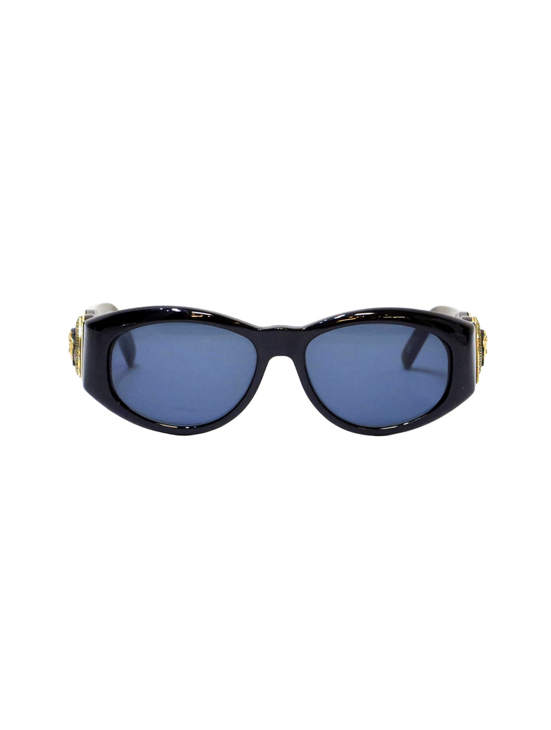 Gianni Versace 2000s Blue Tinted Gold Coin Sunglasses
