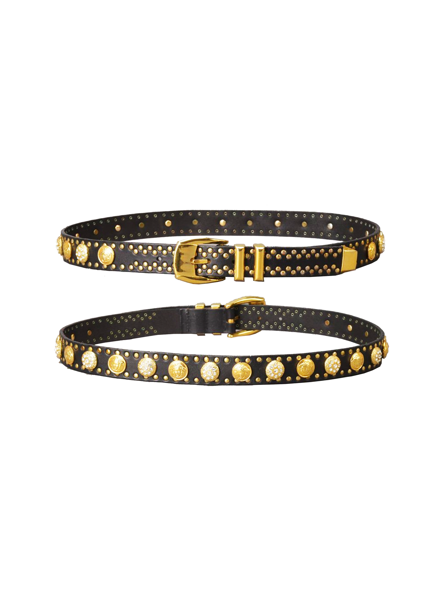 Versace 2000s Gold Medallion Black Leather Belt