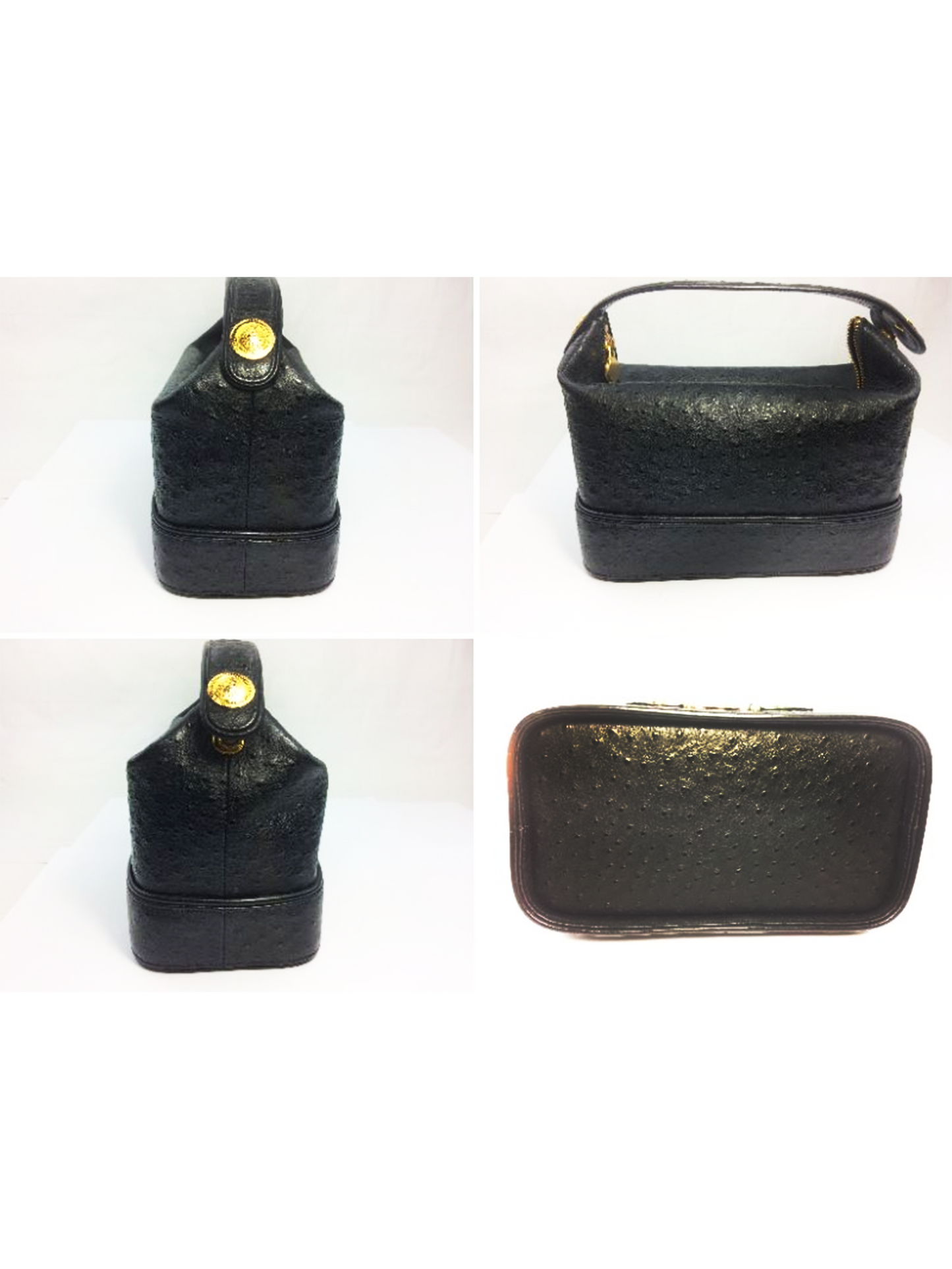 Versace 2000s Ostrich Leather Black Medusa Handbag