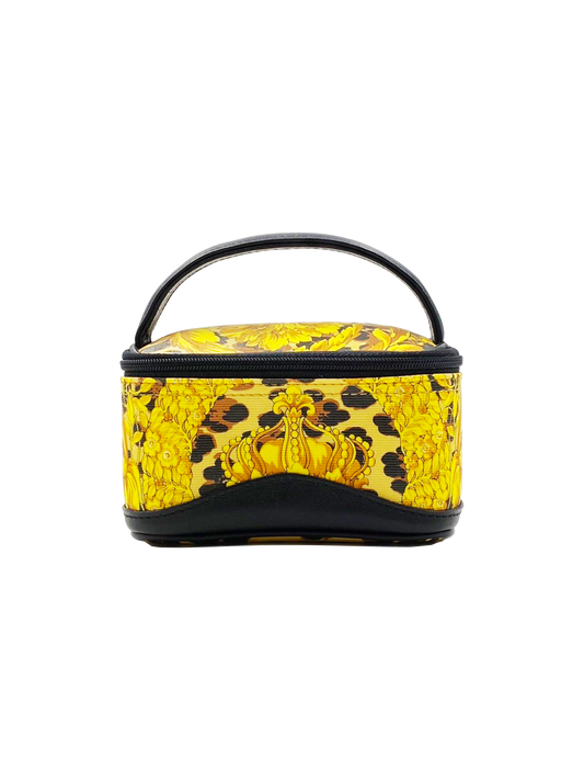 Versace 1990s Gold Baroque Leopard Print Leather Top Handle Micro Bag