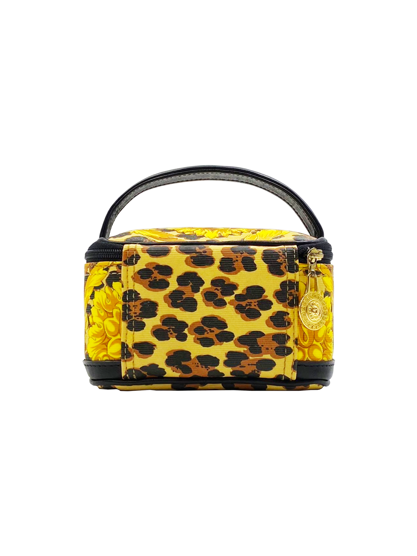 Versace 1990s Gold Baroque Leopard Print Leather Top Handle Micro Bag