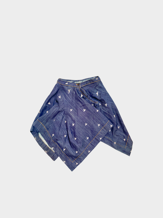 Vivienne Westwood 2000s Orb Embroidery Asymmetrical Denim SKirt