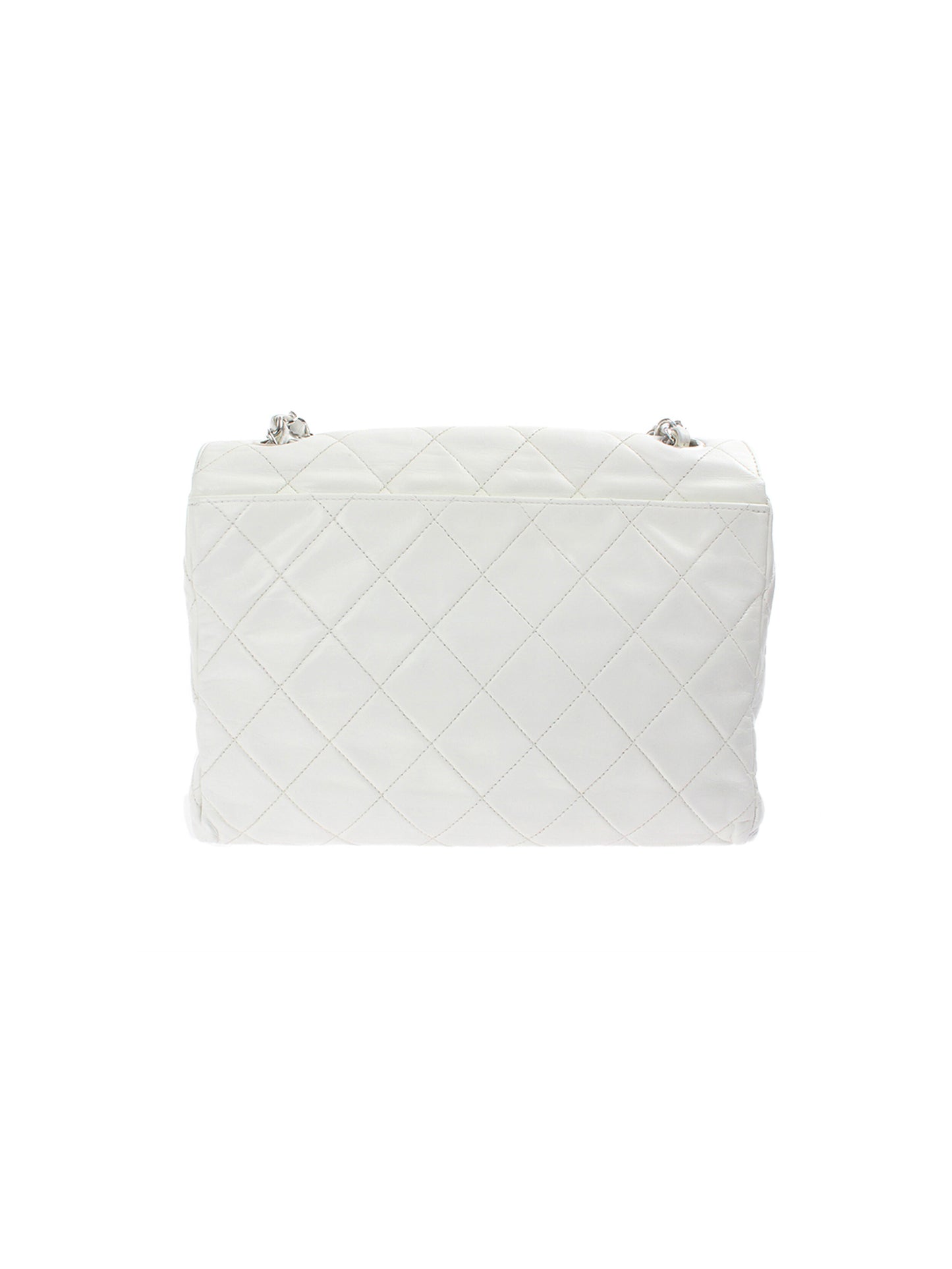 Chanel White Lambskin Single Flap Bag