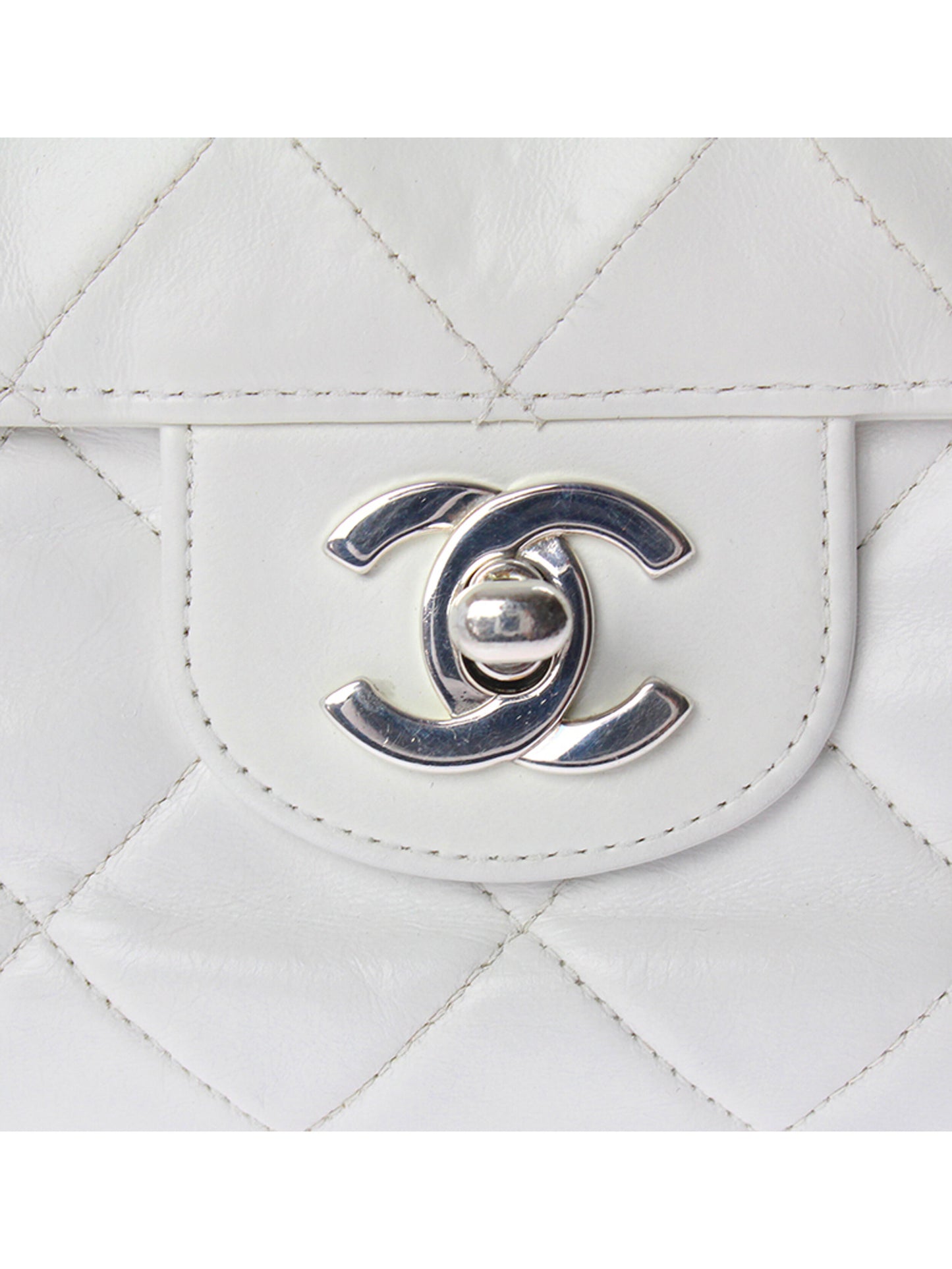Chanel White Lambskin Single Flap Bag
