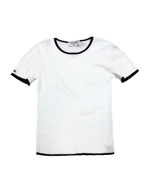 Chanel White Ribbed Knit Shirt