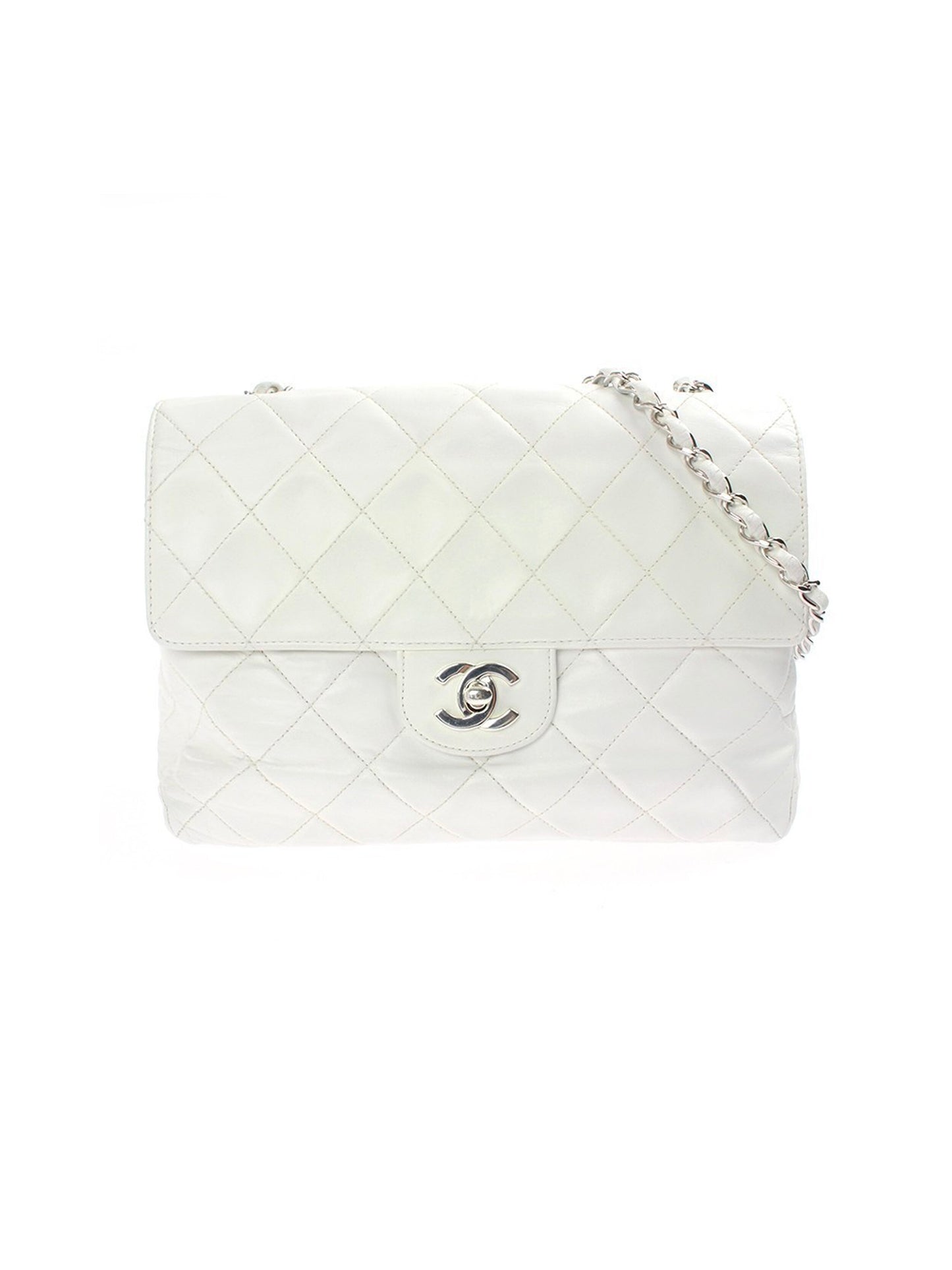 Chanel White Lambskin Single Flap Bag