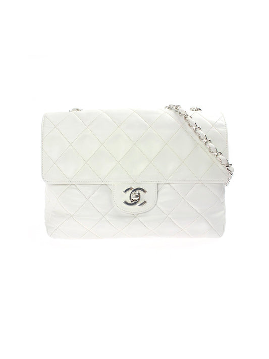 Chanel White Lambskin Single Flap Bag