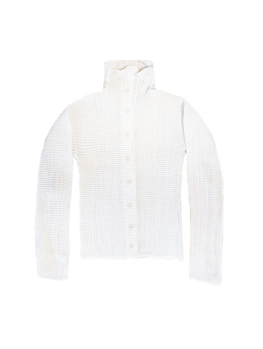 Issey Miyake 2000s Rare Double Pleated White Collar Button Up